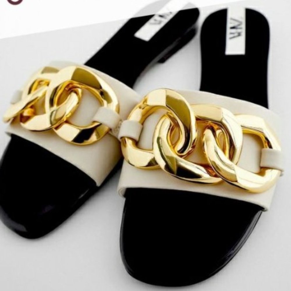 Zara Chain Trim Low Heeled Sandals